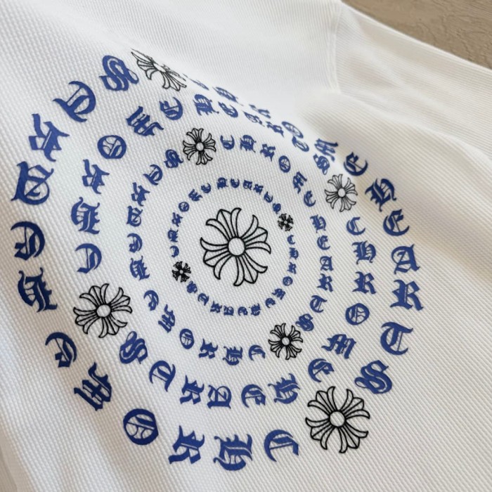 1:1 quality version Blue Horseshoe Ring Script Letter Surrounded Waffle Knit Long Sleeve Tee 2 colors 29426191