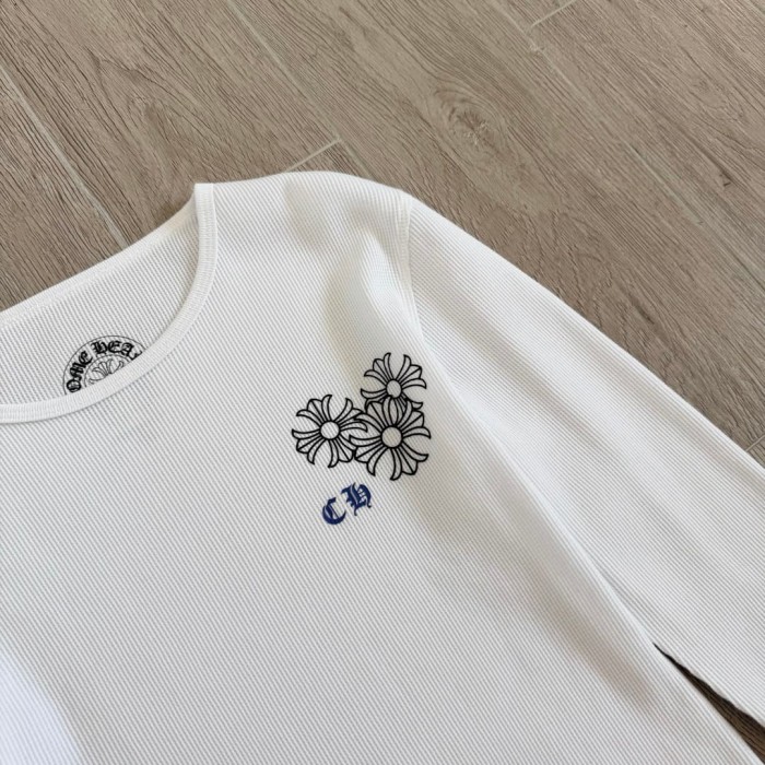 1:1 quality version Blue Horseshoe Ring Script Letter Surrounded Waffle Knit Long Sleeve Tee 2 colors 29426191
