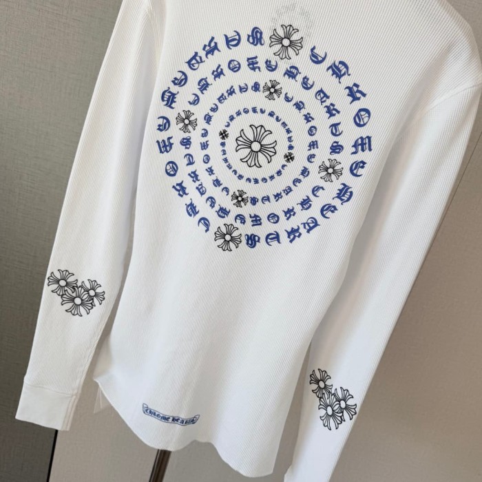 1:1 quality version Blue Horseshoe Ring Script Letter Surrounded Waffle Knit Long Sleeve Tee 2 colors 29426191