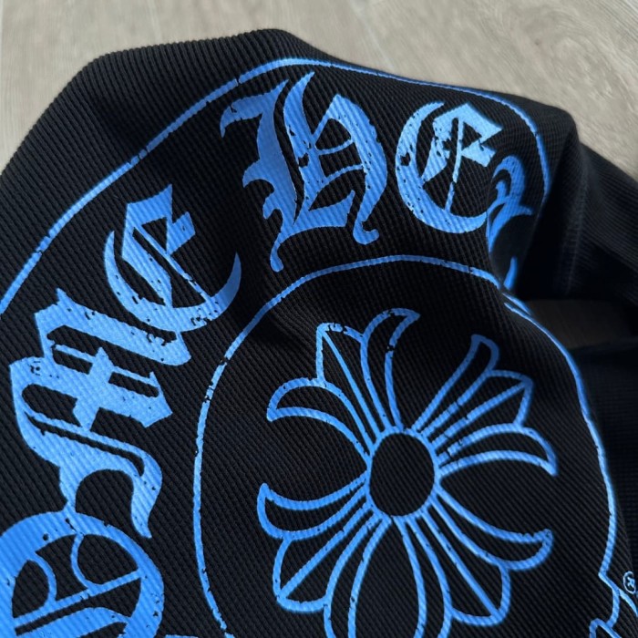 1:1 quality version Blue Horseshoe‑Ring Cross‑Flower‑Print Waffle‑Knit Fitted Long Sleeve Tee 29426214