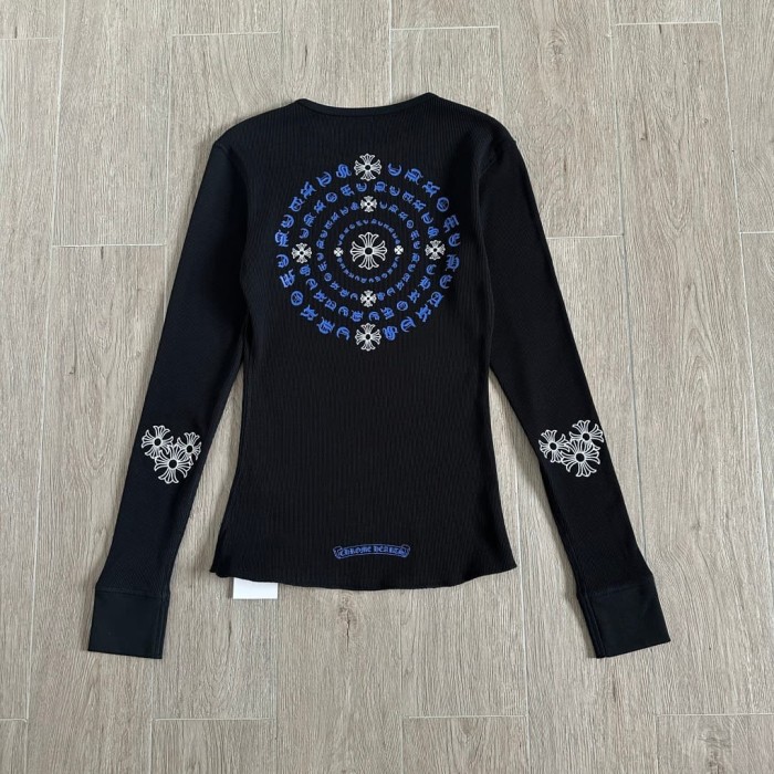 1:1 quality version Blue Horseshoe Ring Script Letter Surrounded Waffle Knit Long Sleeve Tee 2 colors 29426191
