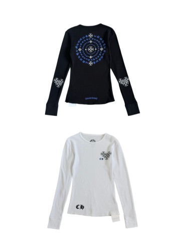 1:1 quality version Blue Horseshoe Ring Script Letter Surrounded Waffle Knit Long Sleeve Tee 2 colors 29426191