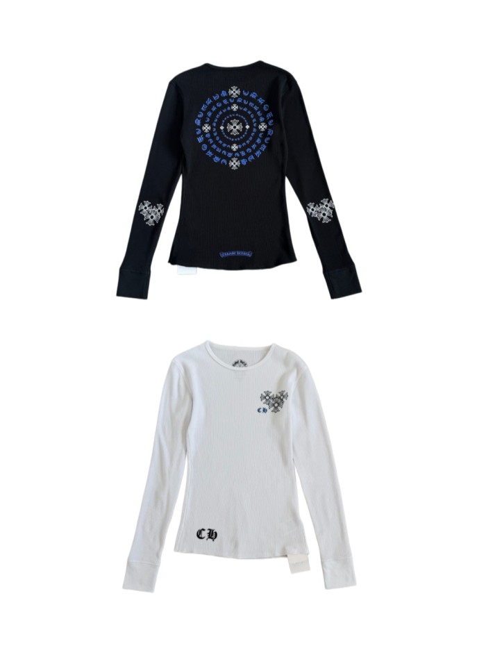 1:1 quality version Blue Horseshoe Ring Script Letter Surrounded Waffle Knit Long Sleeve Tee 2 colors 29426191
