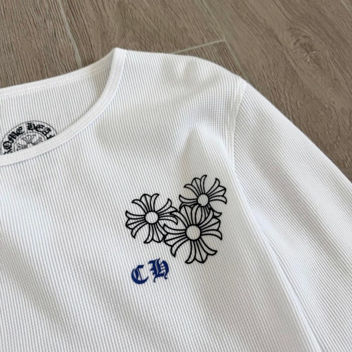 1:1 quality version Blue Horseshoe Ring Script Letter Surrounded Waffle Knit Long Sleeve Tee 2 colors 29426191