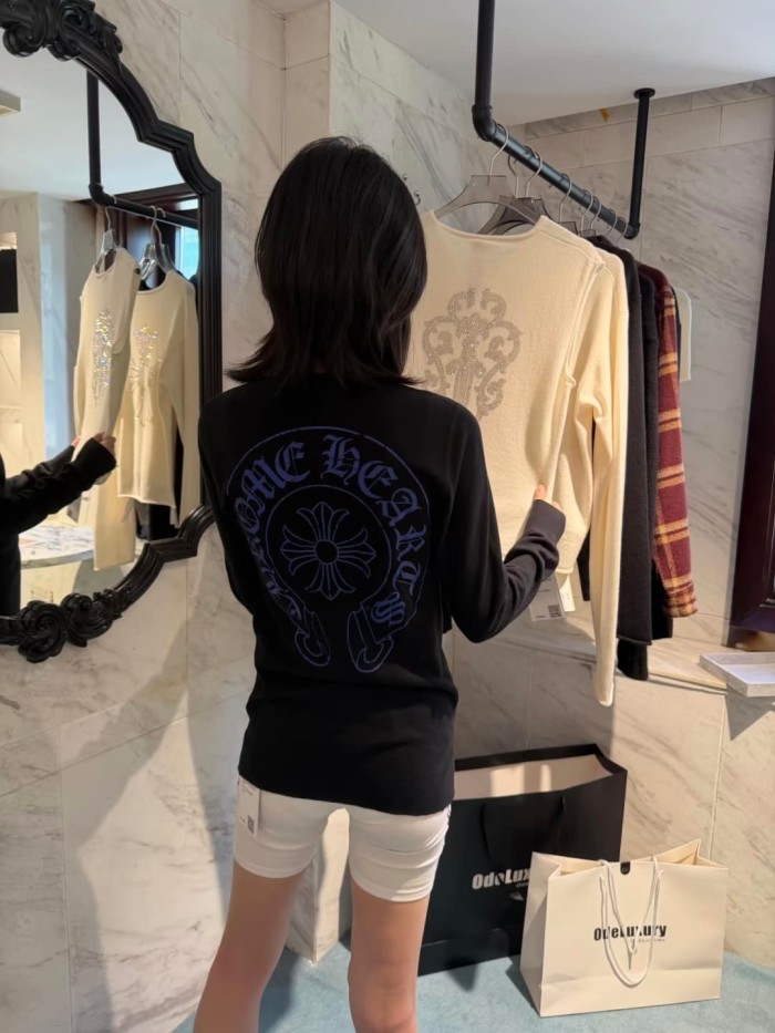 1:1 quality version Blue Horseshoe‑Ring Cross‑Flower‑Print Waffle‑Knit Fitted Long Sleeve Tee 29426214