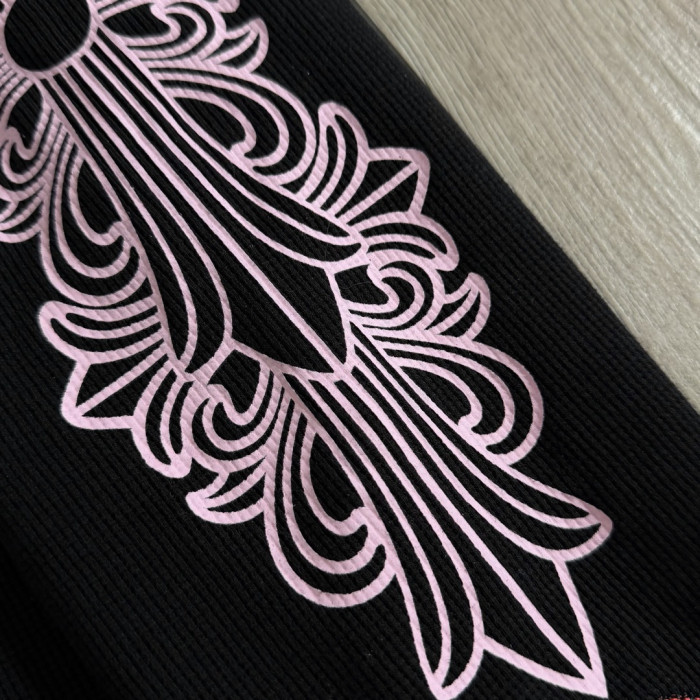 1:1 quality version Chest Scroll Dual Sleeve Pink Floral Print Waffle Knit Loose Fit Long Sleeve Tee 29426238