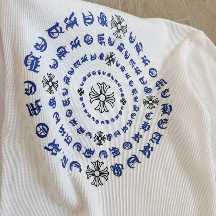 1:1 quality version Blue Horseshoe Ring Script Letter Surrounded Waffle Knit Long Sleeve Tee 2 colors 29426191