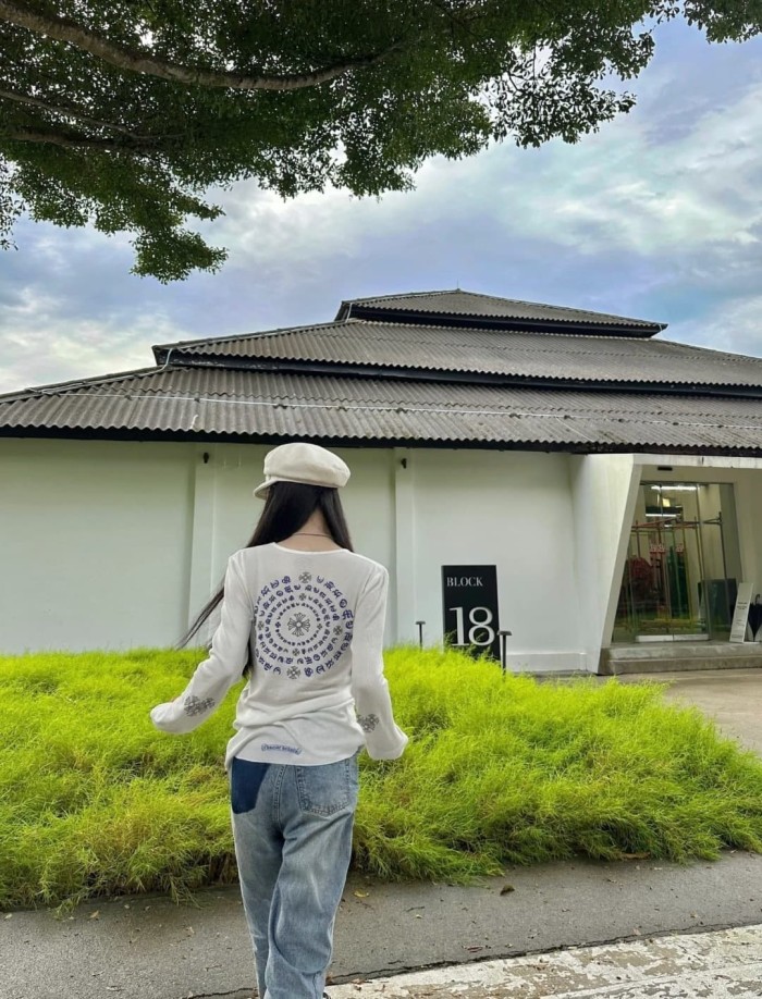 1:1 quality version Blue Horseshoe Ring Script Letter Surrounded Waffle Knit Long Sleeve Tee 2 colors 29426191