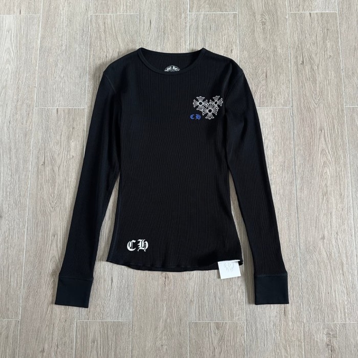 1:1 quality version Blue Horseshoe Ring Script Letter Surrounded Waffle Knit Long Sleeve Tee 2 colors 29426191