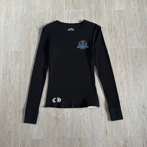 1:1 quality version Blue Horseshoe‑Ring Cross‑Flower‑Print Waffle‑Knit Fitted Long Sleeve Tee 29426214