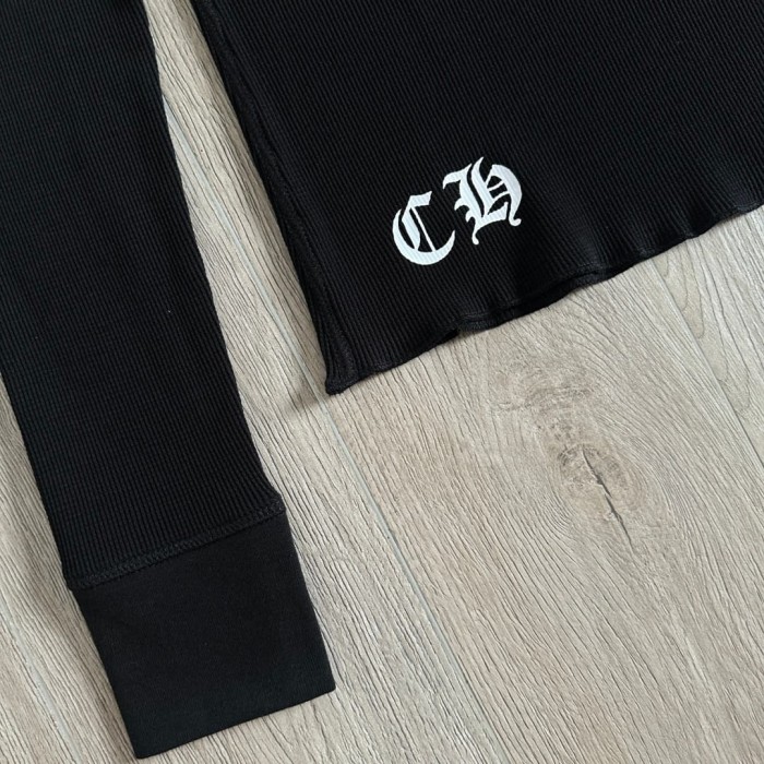 1:1 quality version Blue Horseshoe‑Ring Cross‑Flower‑Print Waffle‑Knit Fitted Long Sleeve Tee 29426214