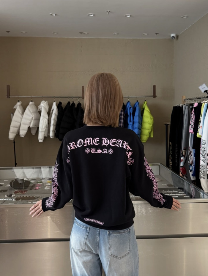 1:1 quality version Chest Scroll Dual Sleeve Pink Floral Print Waffle Knit Loose Fit Long Sleeve Tee 29426238