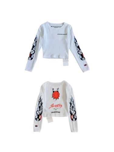 1:1 quality version Matty Boy Collab Sinister Flame Graffiti Print Waffle Knit Cropped Long Sleeve Tee 29426221