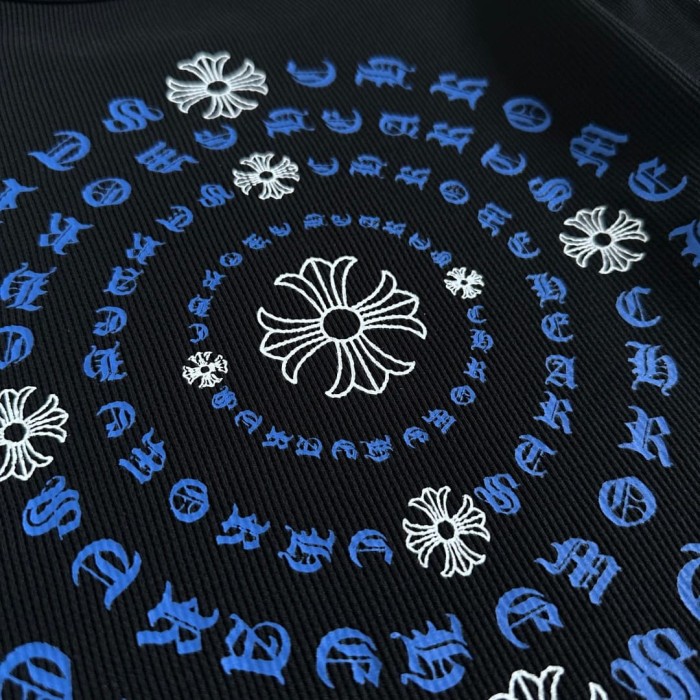 1:1 quality version Blue Horseshoe Ring Script Letter Surrounded Waffle Knit Long Sleeve Tee 2 colors 29426191