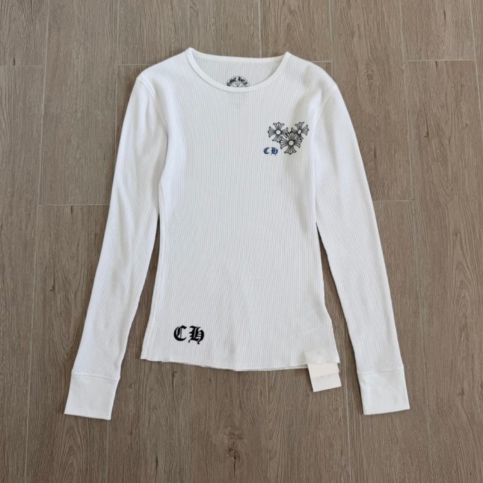 1:1 quality version Blue Horseshoe Ring Script Letter Surrounded Waffle Knit Long Sleeve Tee 2 colors 29426191