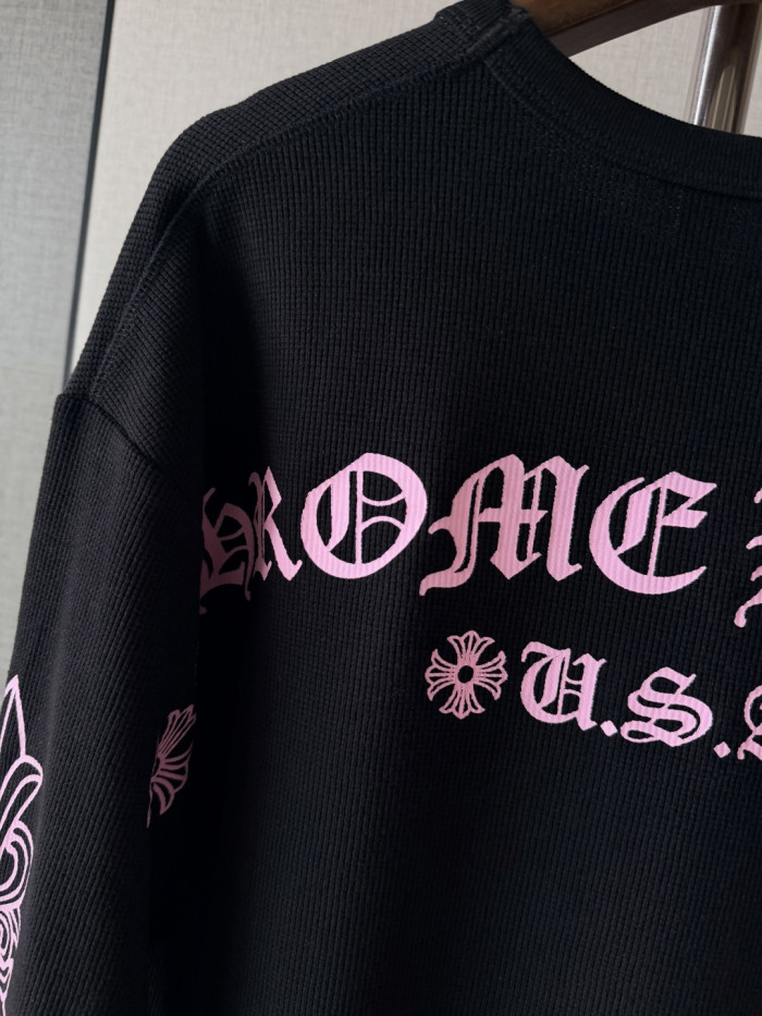 1:1 quality version Chest Scroll Dual Sleeve Pink Floral Print Waffle Knit Loose Fit Long Sleeve Tee 29426238