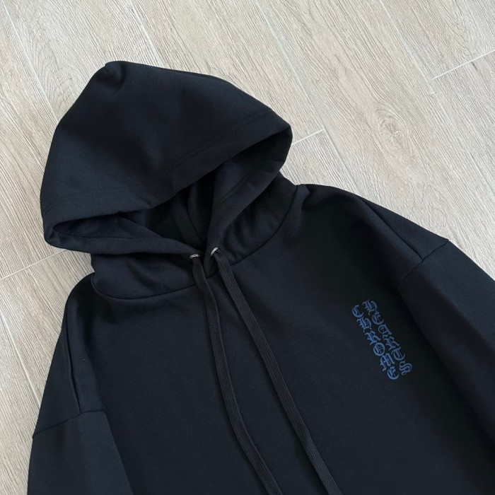 1:1 quality version Dual Sleeve Blue Gothic Script Letter Print Drawstring Pullover Unisex Hoodie 29456617