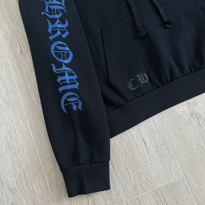 1:1 quality version Dual Sleeve Blue Gothic Script Letter Print Drawstring Pullover Unisex Hoodie 29456617