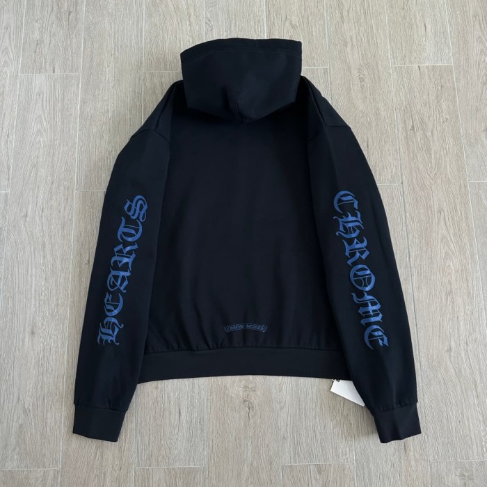 1:1 quality version Dual Sleeve Blue Gothic Script Letter Print Drawstring Pullover Unisex Hoodie 29456617