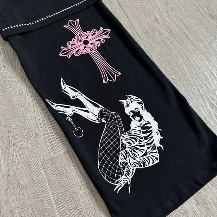 1:1 quality version Cross Cartoon Girl Slogan Print Drawstring Wide Leg Sweat Pants for girls 29456654