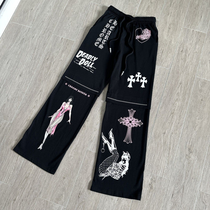 1:1 quality version Cross Cartoon Girl Slogan Print Drawstring Wide Leg Sweat Pants for girls 29456654
