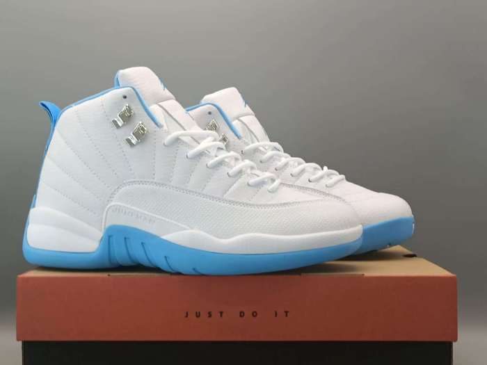 [plus-size shoes] Air @j12 White University Blue Grain Leather High Top Air Cushion Retro Basketball Sneakers 29461433