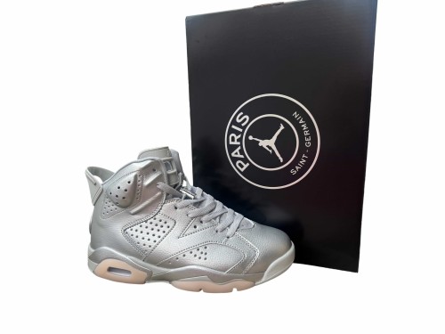 [plus-size shoes] Air @j6 Paris Saint-Germain  Metallic Silver  High Top Retro Basketball Sneakers 29461244