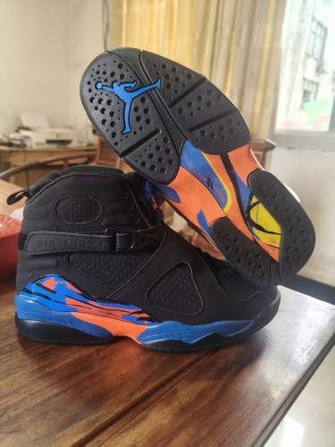 [plus-size shoes] Air @j8 Black Blue Orange Strap High Top Air Cushion Retro Basketball Sneakers 29461449