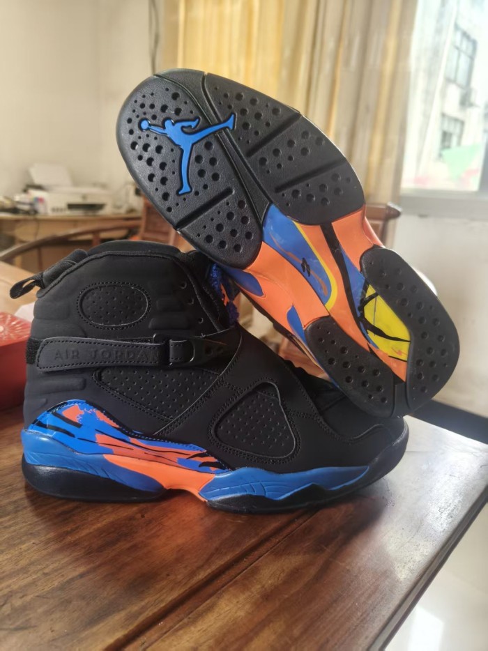 [plus-size shoes] Air @j8 Black Blue Orange Strap High Top Air Cushion Retro Basketball Sneakers 29461449