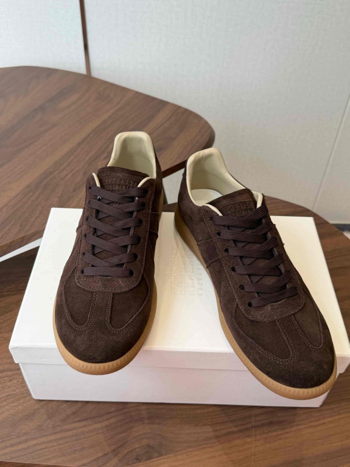 [plus-size shoes] 1:1 quality version M@ison Dark Brown Gum Sole German Army Trainer Low Top Sneakers 29463524