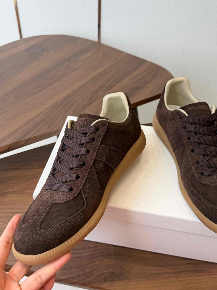 [plus-size shoes] 1:1 quality version M@ison Dark Brown Gum Sole German Army Trainer Low Top Sneakers 29463524