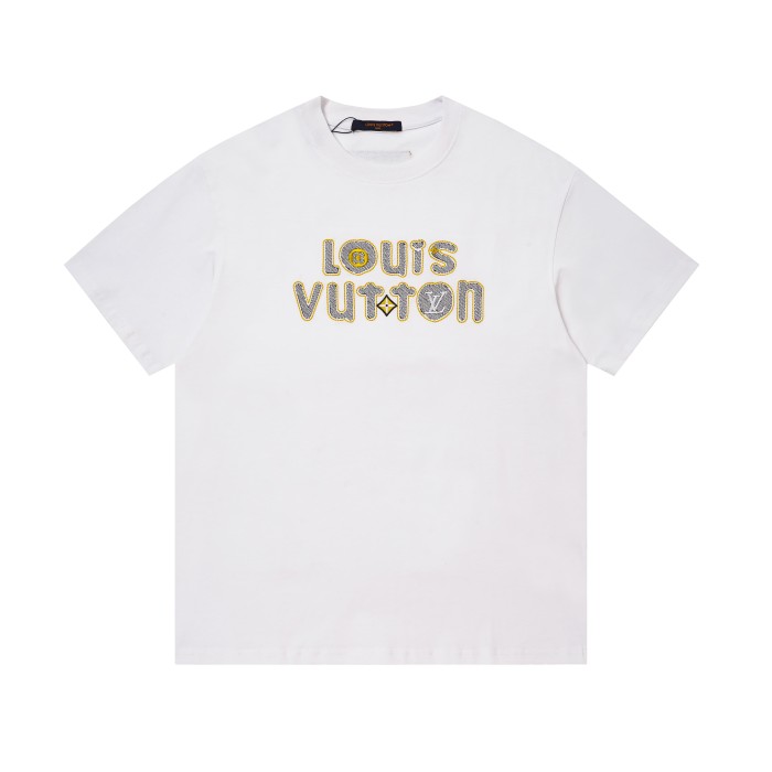 Bubble Letter Embroidery Yellow Dot Stitch Diagonal Stripe Fill Print T-shirt 2 colors 29465206