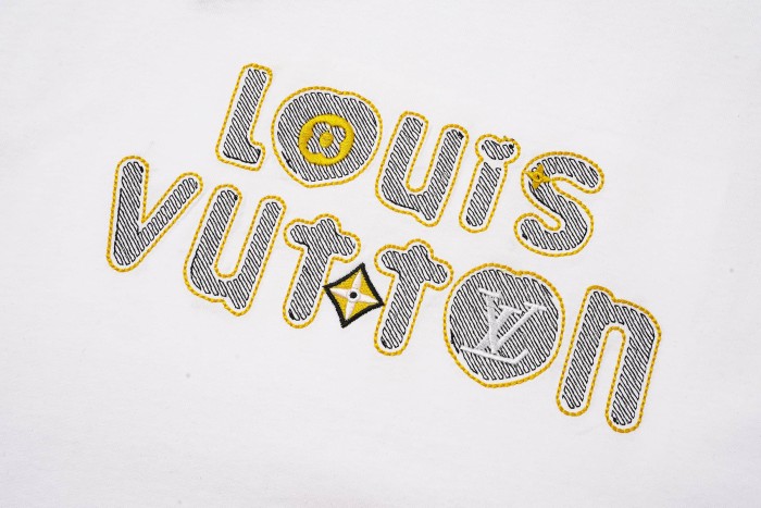 Bubble Letter Embroidery Yellow Dot Stitch Diagonal Stripe Fill Print T-shirt 2 colors 29465206
