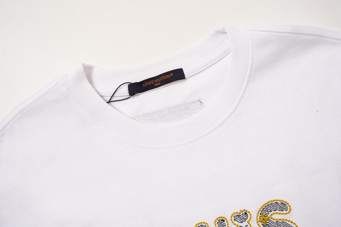 Bubble Letter Embroidery Yellow Dot Stitch Diagonal Stripe Fill Print T-shirt 2 colors 29465206