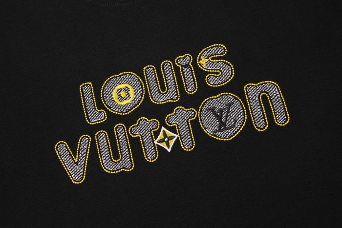 Bubble Letter Embroidery Yellow Dot Stitch Diagonal Stripe Fill Print T-shirt 2 colors 29465206