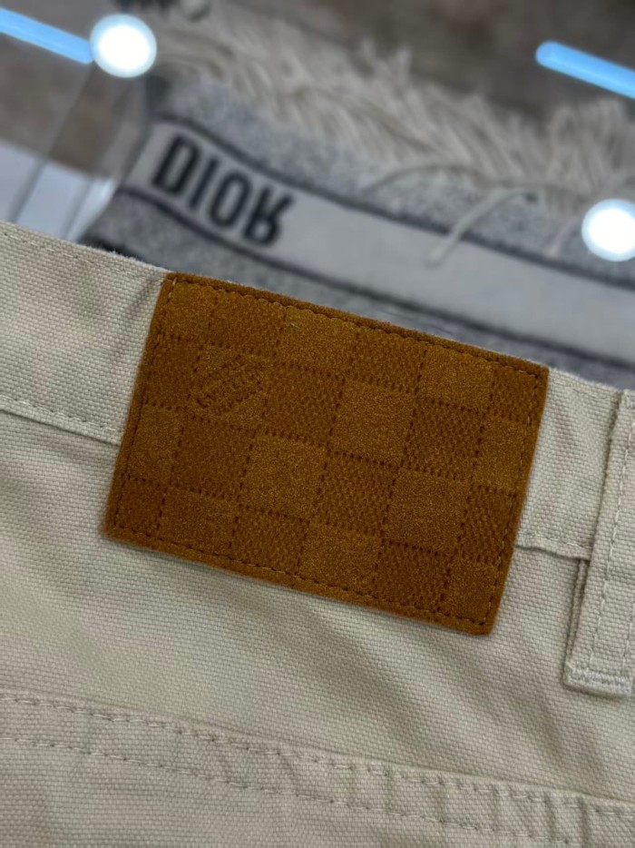 1:1 quality version Washed Khaki Subtle Monogram Tone On Tone Embroidery Straight Wide Leg Jeans 29465315