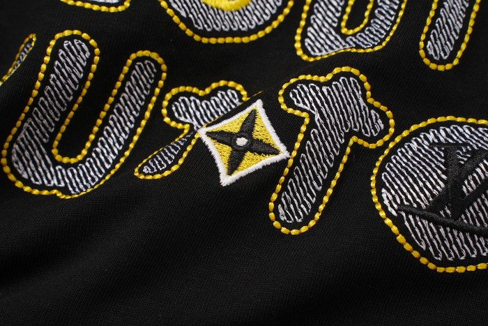 Bubble Letter Embroidery Yellow Dot Stitch Diagonal Stripe Fill Print T-shirt 2 colors 29465206