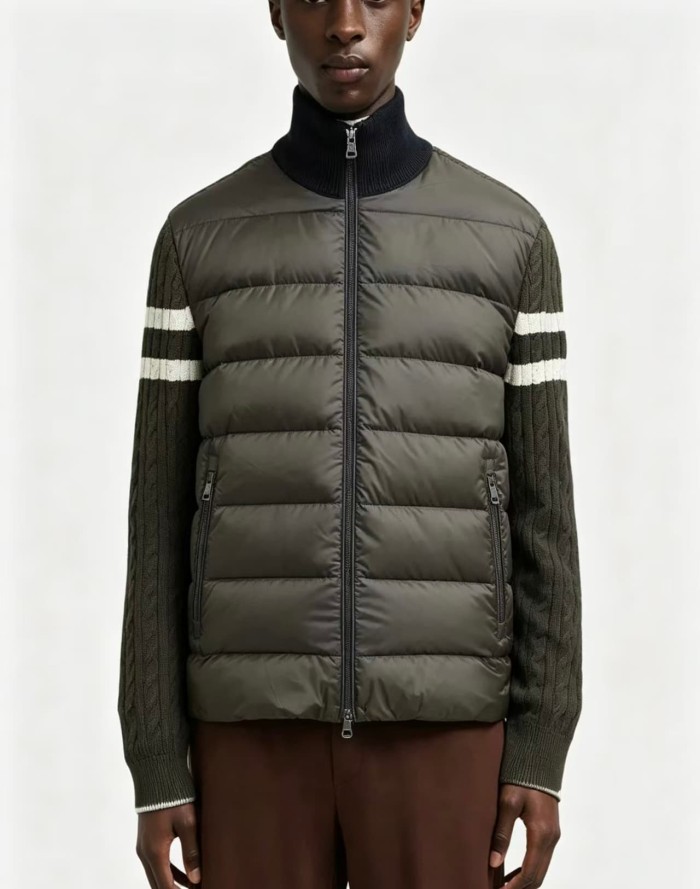 1:1 quality version Two Stripe Cable Knit Down Panel Hybrid Stand Collar Down Jacket 3 colors 29468422