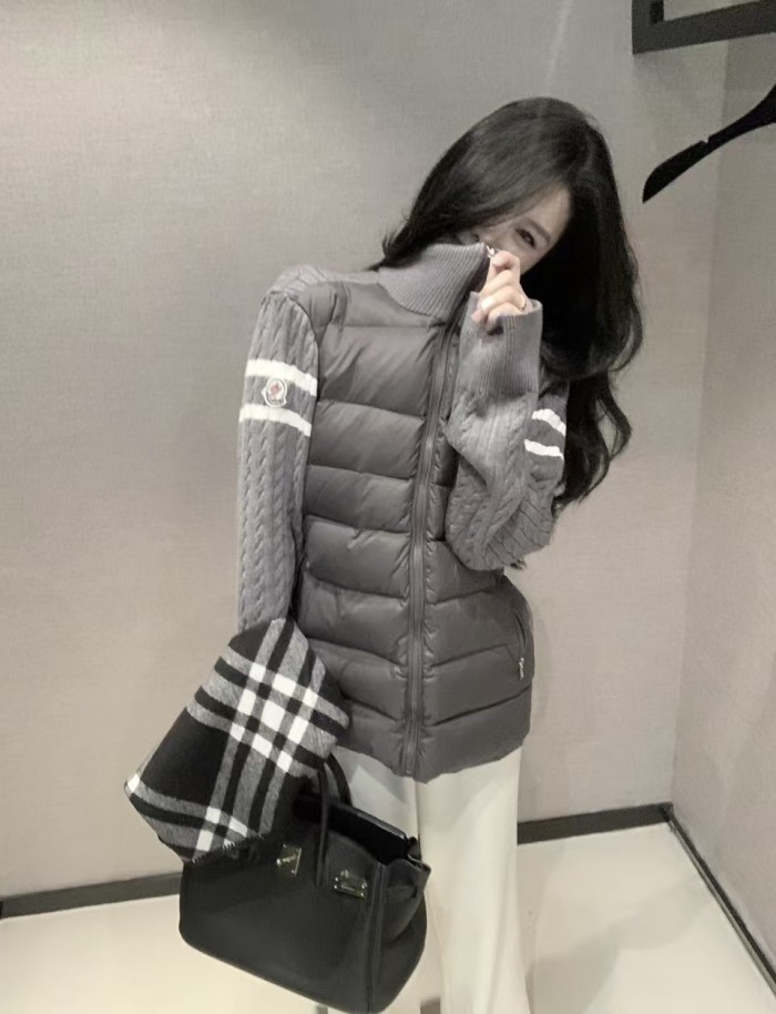 1:1 quality version Two Stripe Cable Knit Down Panel Hybrid Stand Collar Down Jacket 3 colors 29468422