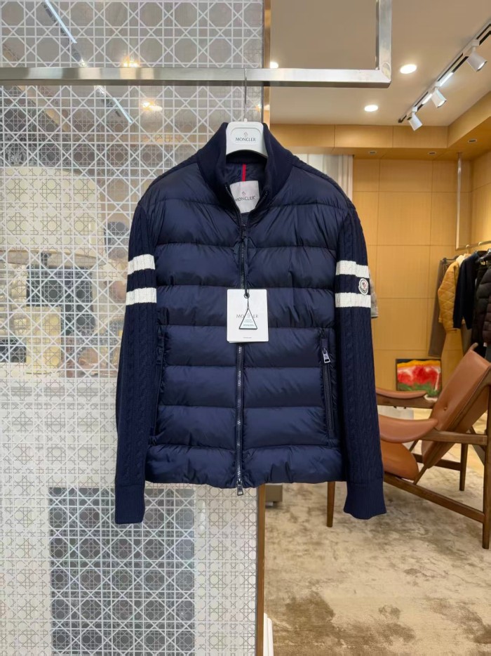 1:1 quality version Two Stripe Cable Knit Down Panel Hybrid Stand Collar Down Jacket 3 colors 29468422