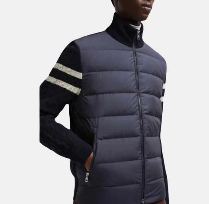 1:1 quality version Two Stripe Cable Knit Down Panel Hybrid Stand Collar Down Jacket 3 colors 29468422