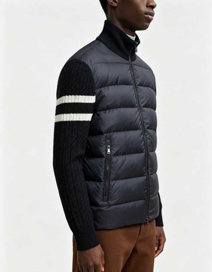 1:1 quality version Two Stripe Cable Knit Down Panel Hybrid Stand Collar Down Jacket 3 colors 29468422