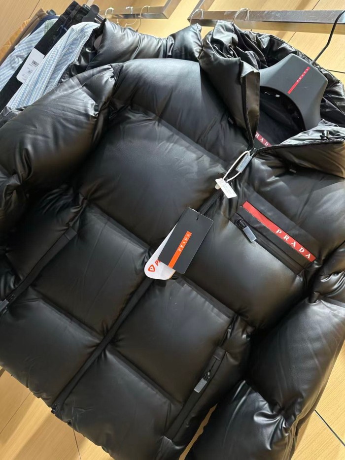 1:1 quality version Red Stripe Letter Chest Pocket Hooded Quilted Stand Collar Down Jacket 29481972