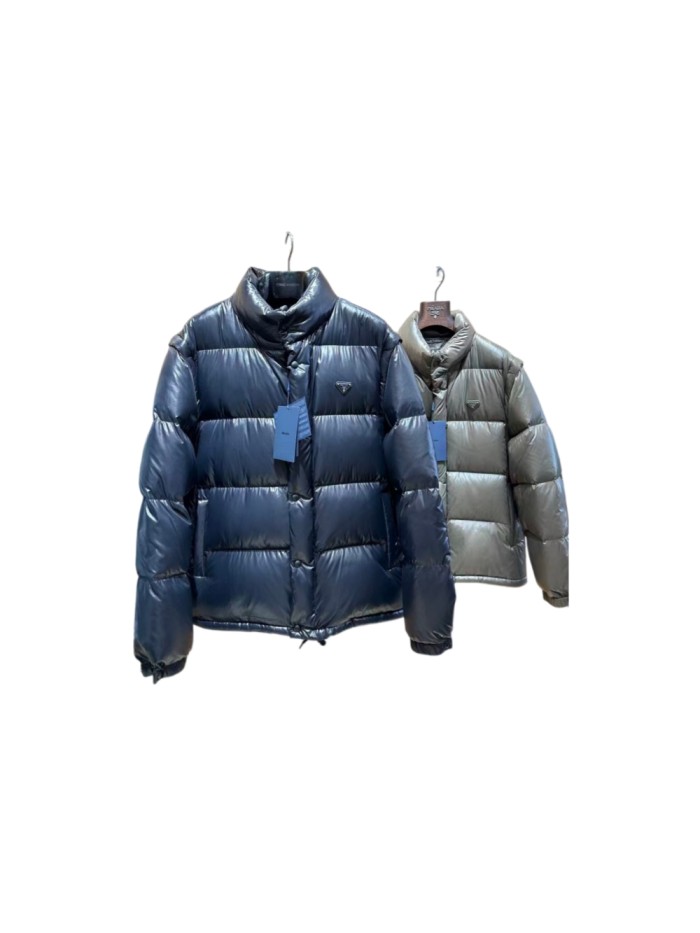 1:1 quality version Metal Triangle Logo Stand Collar Quilted Zip-Up Down Jacket 2 colors 29481594