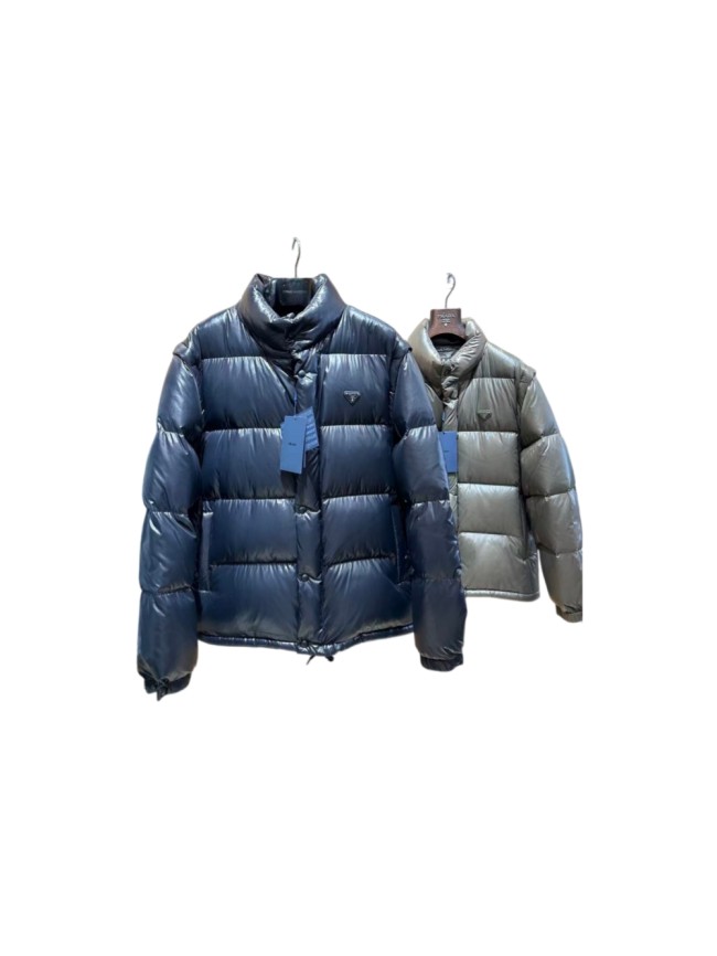 1:1 quality version Metal Triangle Logo Stand Collar Quilted Zip-Up Down Jacket 2 colors 29481594