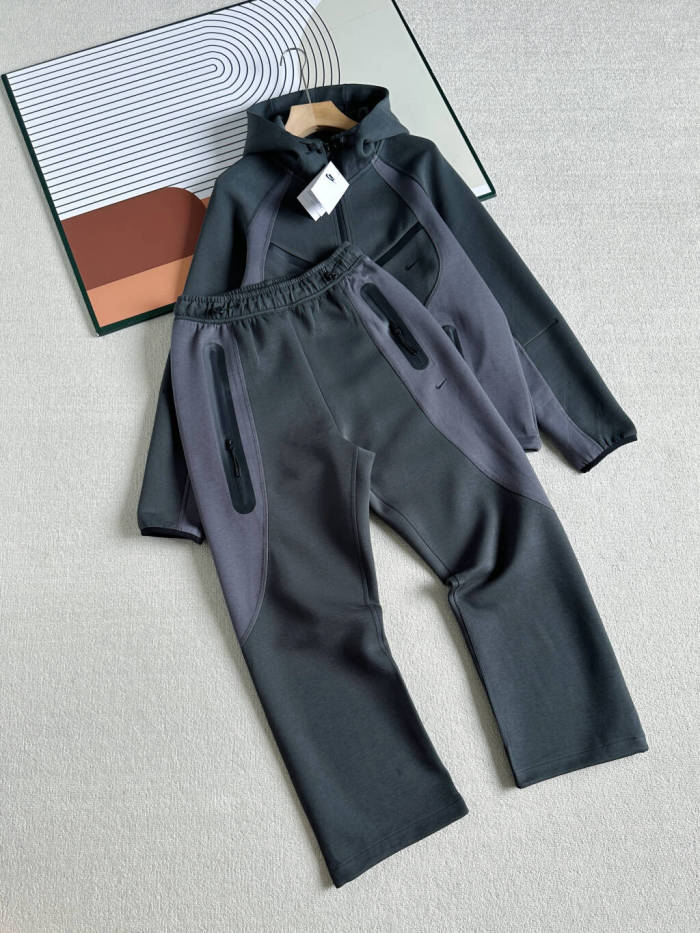 Curved Color Block Half Zip Bonded Pocket Hoodie & Pants Set 4 colors 29482275