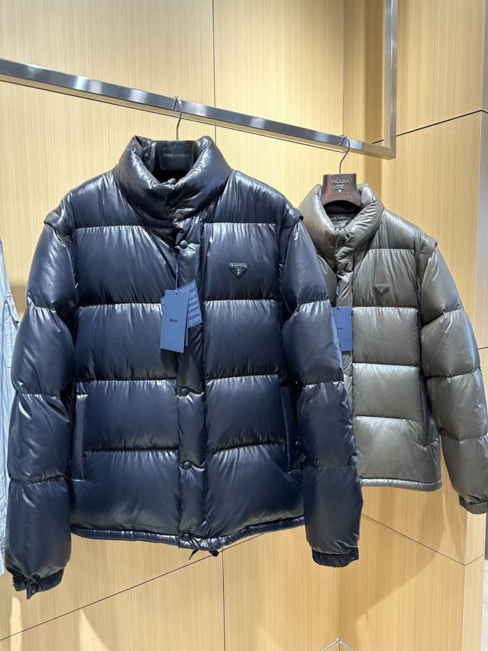 1:1 quality version Metal Triangle Logo Stand Collar Quilted Zip-Up Down Jacket 2 colors 29481594