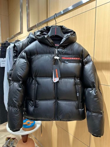 1:1 quality version Red Stripe Letter Chest Pocket Hooded Quilted Stand Collar Down Jacket 29481972