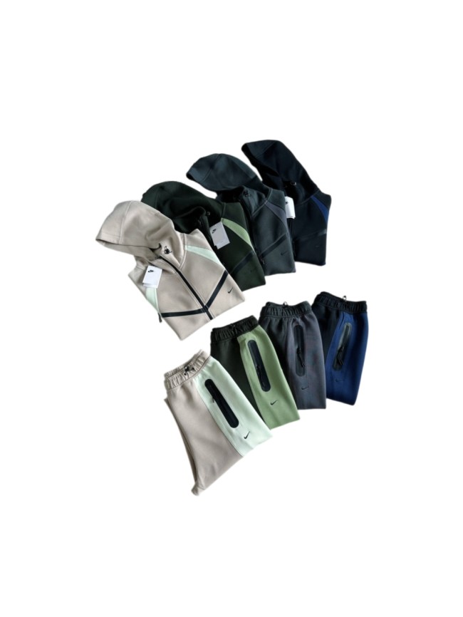 Curved Color Block Half Zip Bonded Pocket Hoodie & Pants Set 4 colors 29482275