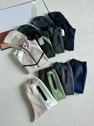 Curved Color Block Half Zip Bonded Pocket Hoodie & Pants Set 4 colors 29482275